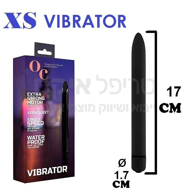 VIBRATOR XS - ויברטור חדש במהירות שיא: 17,500 סל"ד, לחיצת כפתור טאצ' והמוצר רוטט! עיצוב חלק ללא פיתוחים להחדרה קלה וחלקה (מתאים גם להחדרה אנאלית) עובי אצבע דק במיוחד 17 מ"מ. המוצר מוגן נתז מים, עובד על 2 סוללות AAA.